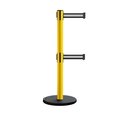 Montour Line Retractable Belt Dbl Rolling Stanchion 2.5ft Yellow Post  7.5ft Bk/W H MSE630D-YW-BWH-75